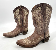 Corral teens 5.5T Western Distressed Brush Leather Embroidered Boot almond toe