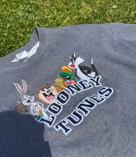 Vintage 90s Warner Bros Looney Tunes Characters Embroidered Sweatshirt L - Read