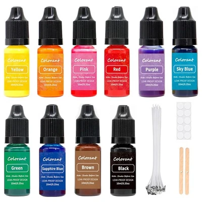 10 Colours Liquid Candle Dye for Soy Wax, Candle Wax Dye for Candle Making