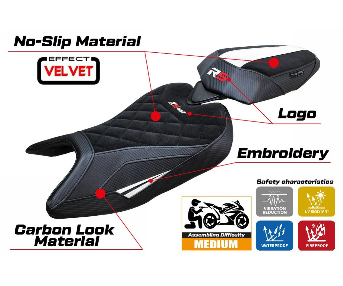 Seat cover Bezz Velvet S.E. White + logo Tpz compatible APRILIA RS 457 2023 2026