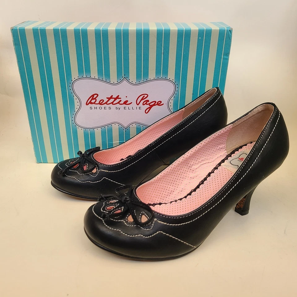 Bettie Page de Ellie Rayna Talla 8 Negro Tacón de Gatito Detalle Recortado Vixen Pinup Divertido Foto 2 de 4