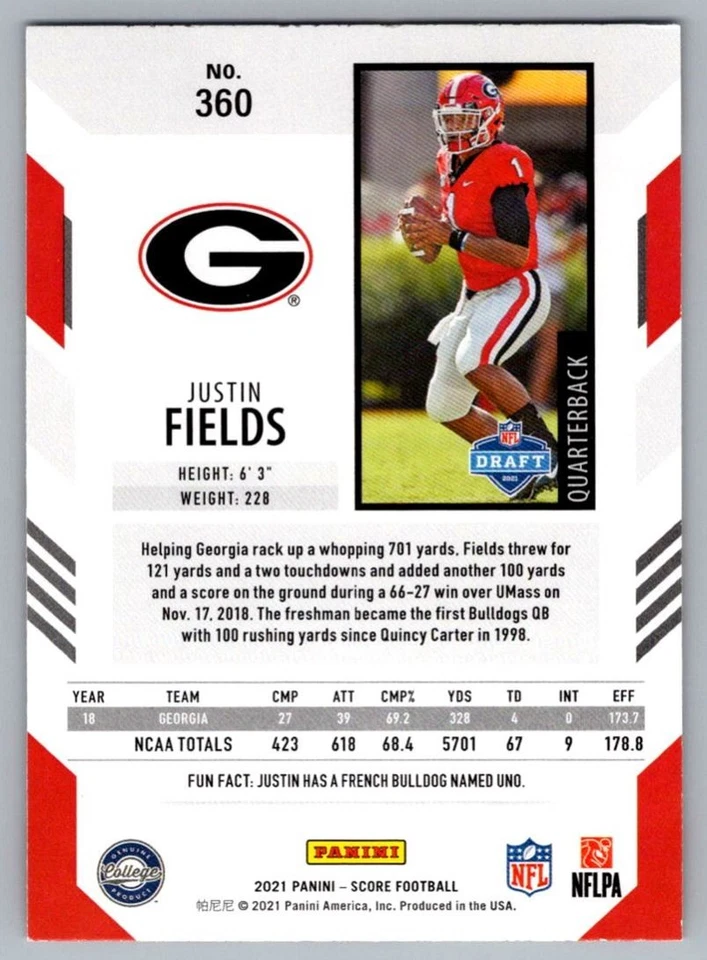 2021 Score Red Justin Fields Georgia Bulldogs #360 - Image 2 of 2