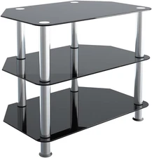 Transitional Steel and Glass TV Stand for up to 32" Tvs in Black/Chrome