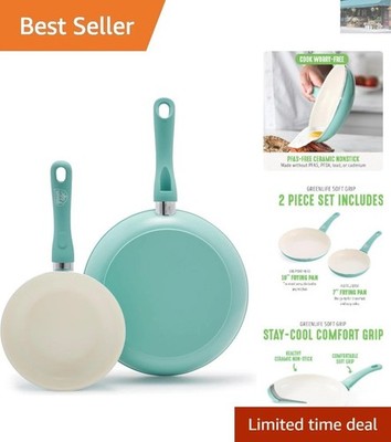 Eco-Friendly Ceramic Nonstick Skillet Set 7'' & 10'' - Dishwasher Safe, Turquoise