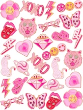 28pcs Girl Pink Power Brooch Pins Pink Ribbon Lapel Pins for Women Girl Power Cl