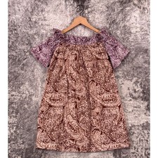 New Free People Dress Small Womens Paisley Printed Smocked Off Shoulder Mini