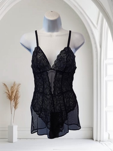 DKNY taglia M orsacchiotto nero in pizzo/lingerie pezzo unico. NS-1