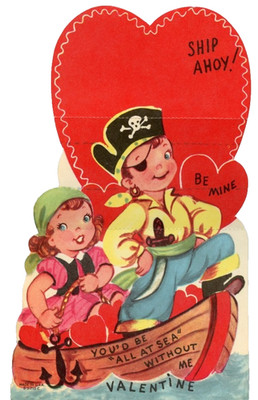 Vintage Valentine Pirate Kids Row Boat You'd Be All At Sea Without Me c1960