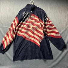 Norm Thompson Men's Polo Shirt Size XL Blue American Flag 100% Cotton