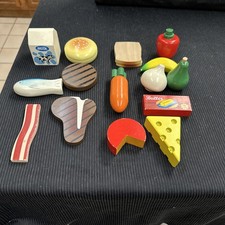 Lot Of Kid  s Pretend Play Food -meats , Cheese, Milk , Fish And More Wooden