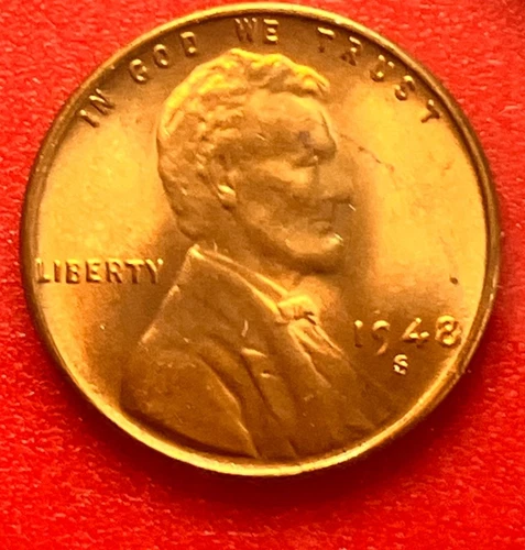 1948-S Lincoln Wheat Cent Penny GEM RED BU From an Original Bank Roll