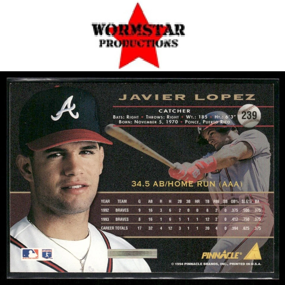1994 Pinnacle #239 Javier Lopez Atlanta Braves - Image 2 of 2