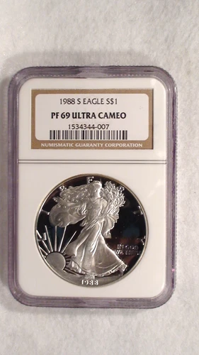 1988 S NGC PF69 UCAM AMERICAN SILVER EAGLE ONE OUNCE $1.00 PROOF COIN