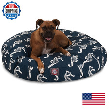 Navy Sea Horse Large Round Indoor Outdoor Pet Dog Bed With Removable Washable Co
