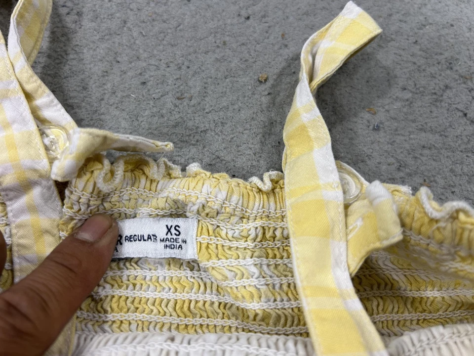 Y2K Hollister Babydoll Top Womens XS Yellow White Plaid Smocked Strappy Sundress - Image 4 of 4