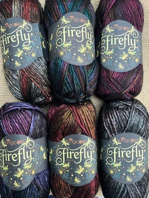 KING COLE FIREFLY ARAN. SHIMMERING METALLIC YARN.