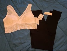 NWT Ladies Size Large Lace Plunge Bralette & Black Leggings