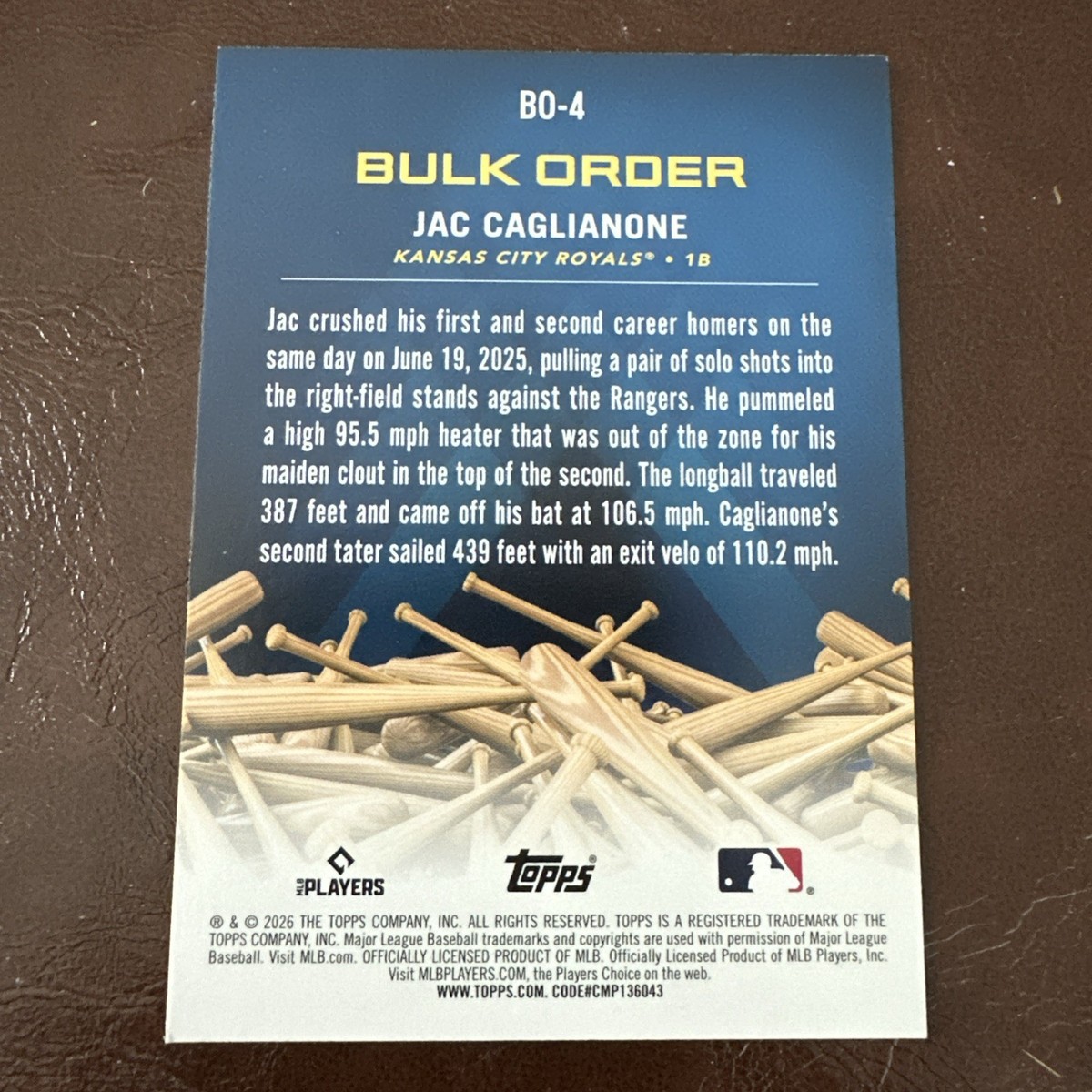 2026 Topps Jac Caglianone RC Bulk Order #BO-4 - Royals Costco