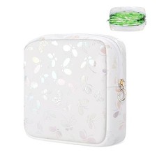 Period Bag Pouch, Leather Sanitary Napkin Storage Bag for Girls White Butterfly