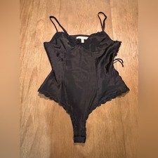 Victoria's Secret Vintage 90s 100 Silk Midnight Lace Bodysuit Size M EUC