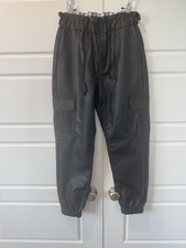 Kancan Faux Black Leather High Rise Joggers Paper Bag Waist Womens Size Large
