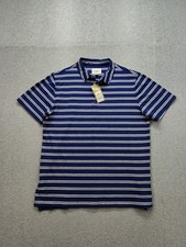 Goodfellow  Co Men Polo Shirt L Blue White Striped Collared Short Sleeve Casual