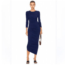 Norma Kamali Diana Gown Long Sleeve Midi Ruched Navy Dress Ruched NEW XL Revolve