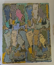 Romanho Cid Cubist Artist Painting Impasto Faces 20x16 unframed