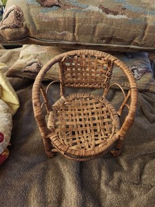 Vintage Large Doll/Bear Size WICKER RATTAN CHAIR  - High Plant Stand