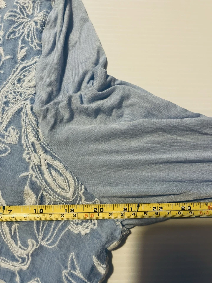 Soft Surroundings Womens Floral Lace Silk Top Sz Xl Blue Long Sleeve Asymmetric - Image 4 of 4