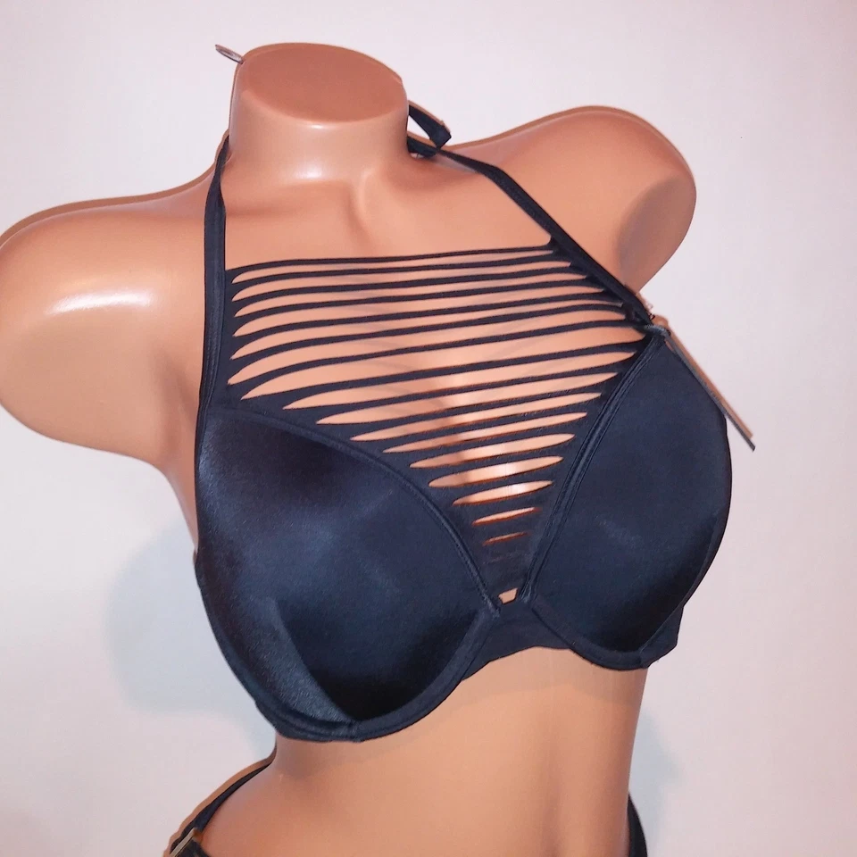 Bikini de natación Victoria's Secret 34D parte superior parte inferior pequeña negro push up sólido brasileño Foto 2 de 4