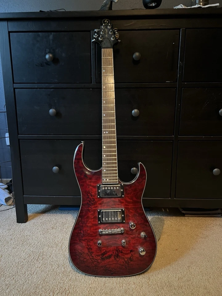 Autographed Electric Guitar Samick Neck Through ￼Twisted Brown Trucker - Image 3 of 4