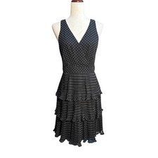 Eliza J Black White Polka Dot Tiered Pleated Dress Size 10