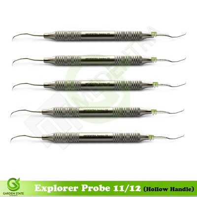 5Pcs Dental 11/12 Explorer-Probe Hollow Handle Diagnostic Plaque Sickle Scaler