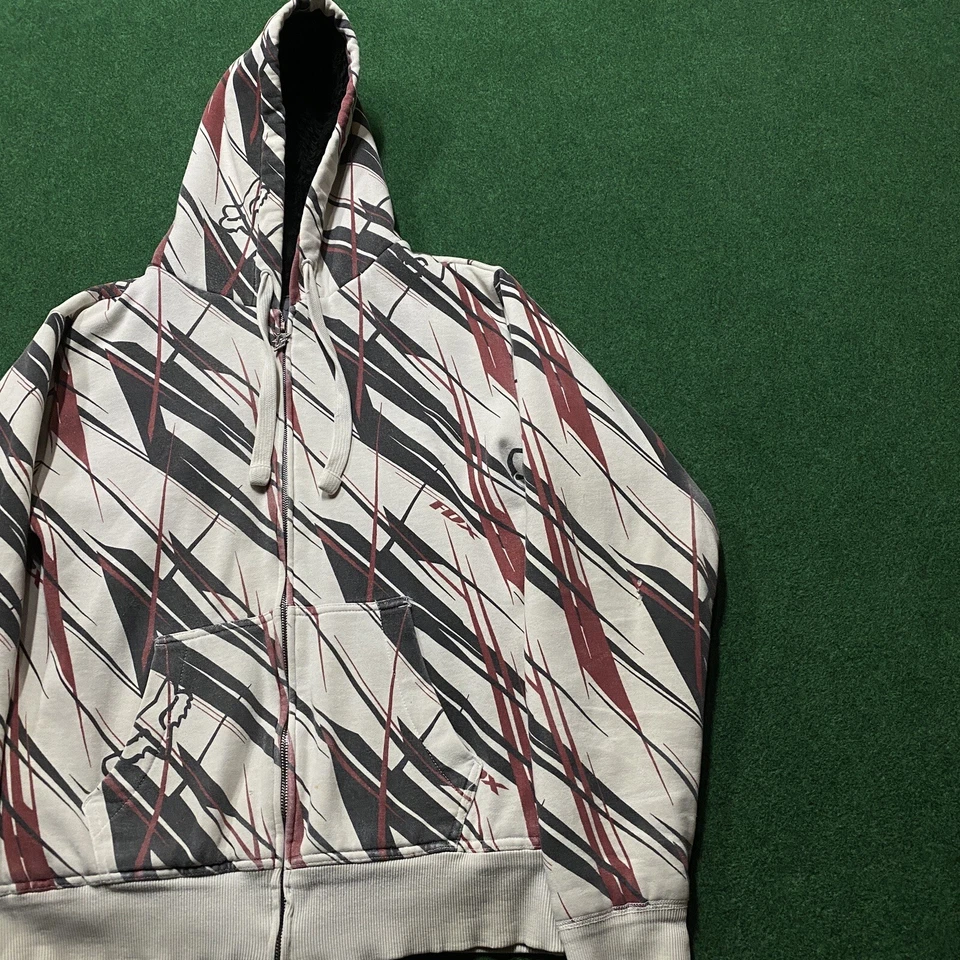 复古 Fox Racing 连帽衫男式中号白色 Sasquatch 摩托车 Y2K 卫衣 — 第 2/4 张图片
