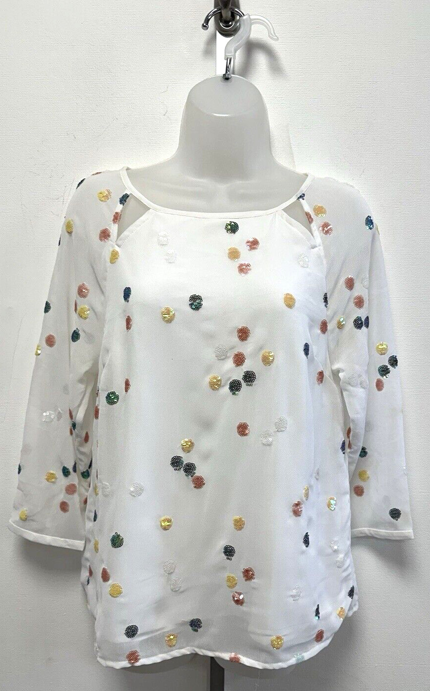 NEW Phase Eight UK10 ivory Evie Rose 3/4 sleeve chiffon top with sequin clusters