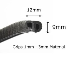SMALL Door Seal Rubber Edge Trim - 12mm x 9mm - Interior Exterior (Per Metre)