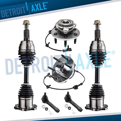 6pc Front CV Axle Shaft Wheel Hub Bearings Tie Rods for Silverado Sierra 1500