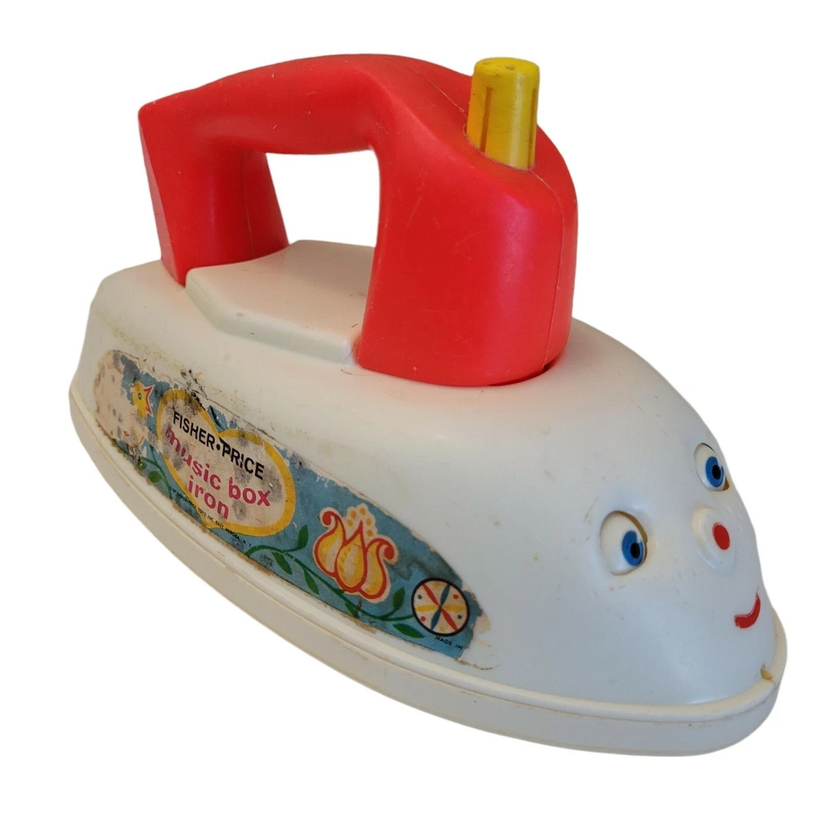 Vintage 1967 Fisher Price Pull Along Music Box Iron With Rolling