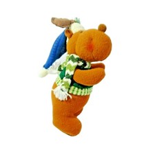 Winter Moose Standing Bean Bag Plush 11-in Green Vest Scarf Blue Hat Gift NEW