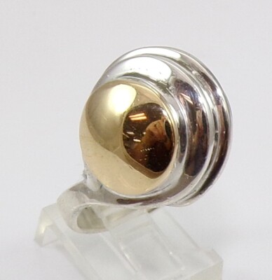 Erwin Pearl Sterling Silver & 14K Yellow Gold Modernist Ring Size 7 LND2