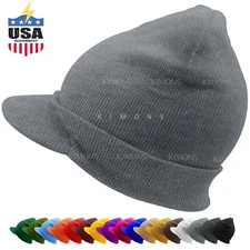 Bill Visor Cuff Beanie Knit Jeep Cap Hat Ski Thick Warm Winter Unisex