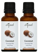 2 - Difeel, Coconut Oil, Essential Oils, 100% Pure, Unrefined, Warm to Use, 1oz