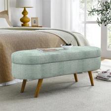 Ottoman Oval Storage Bench for Bedroom End of Bed Bench Foot of Bed Cyan 