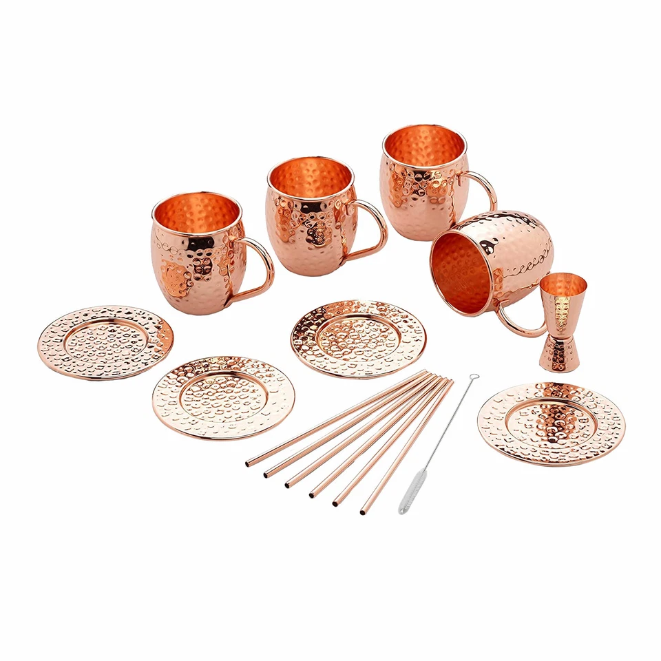 ECHTWERK Aperol Mule Kupferbecher 13tlg Edelstahl Hammerschlag-Look 500ml B-WARE