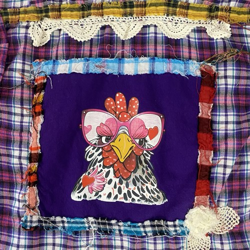 Flannel Shirt Womens XL Chicken Purple Country Fair Camp Upcycle Grunge Shacket - Picture 9 of 12