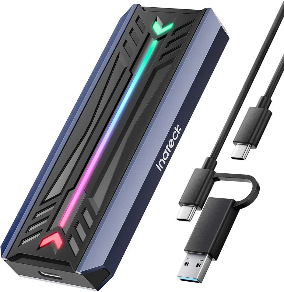 Inateck M.2 NVMe SATA SSD Enclosure RGB,USB 3.2 Gen 2 (10 Gbps) Enclosure UASP - Image 2 of 4