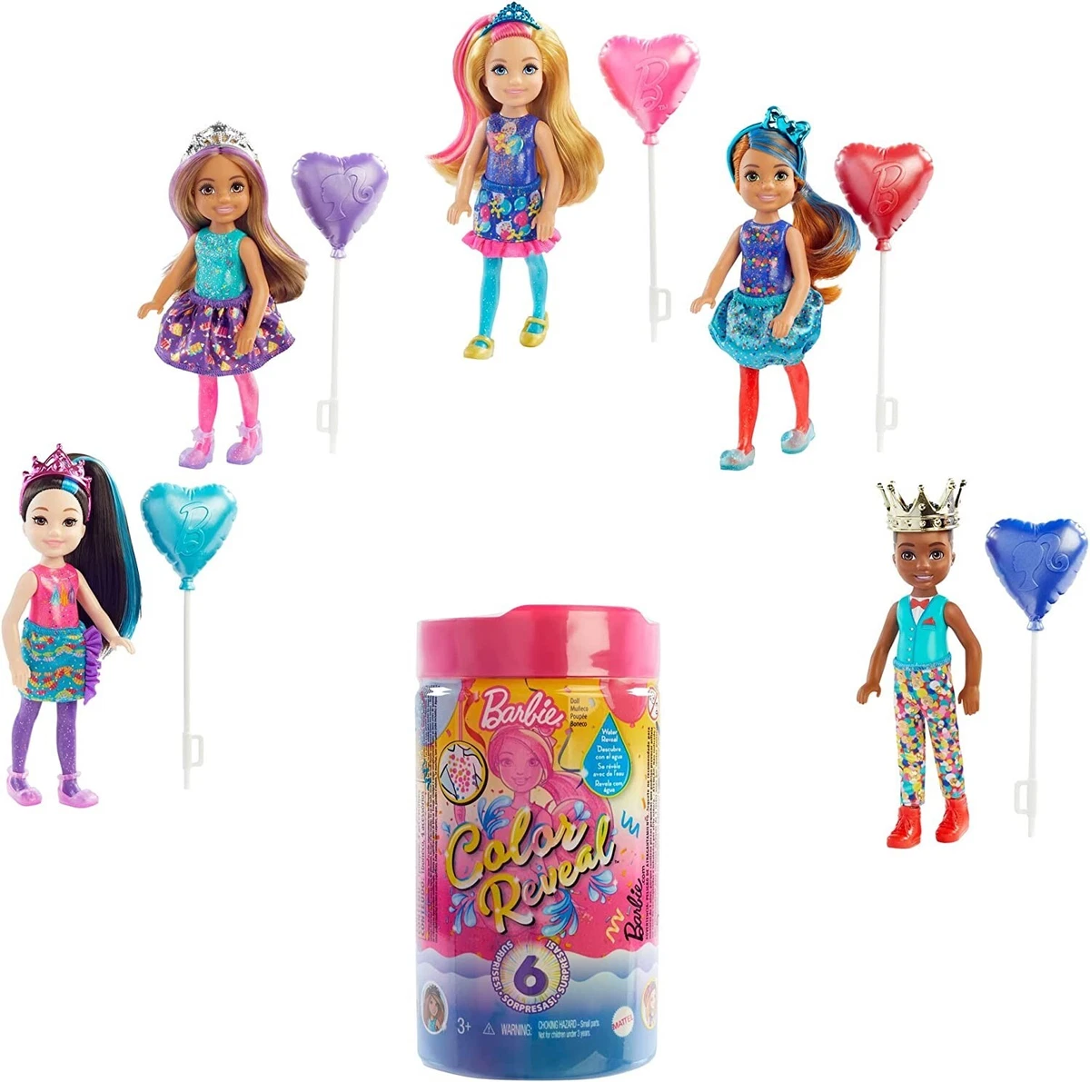 Barbie Chelsea Color Reveal Doll with 6 Surprises Party Series