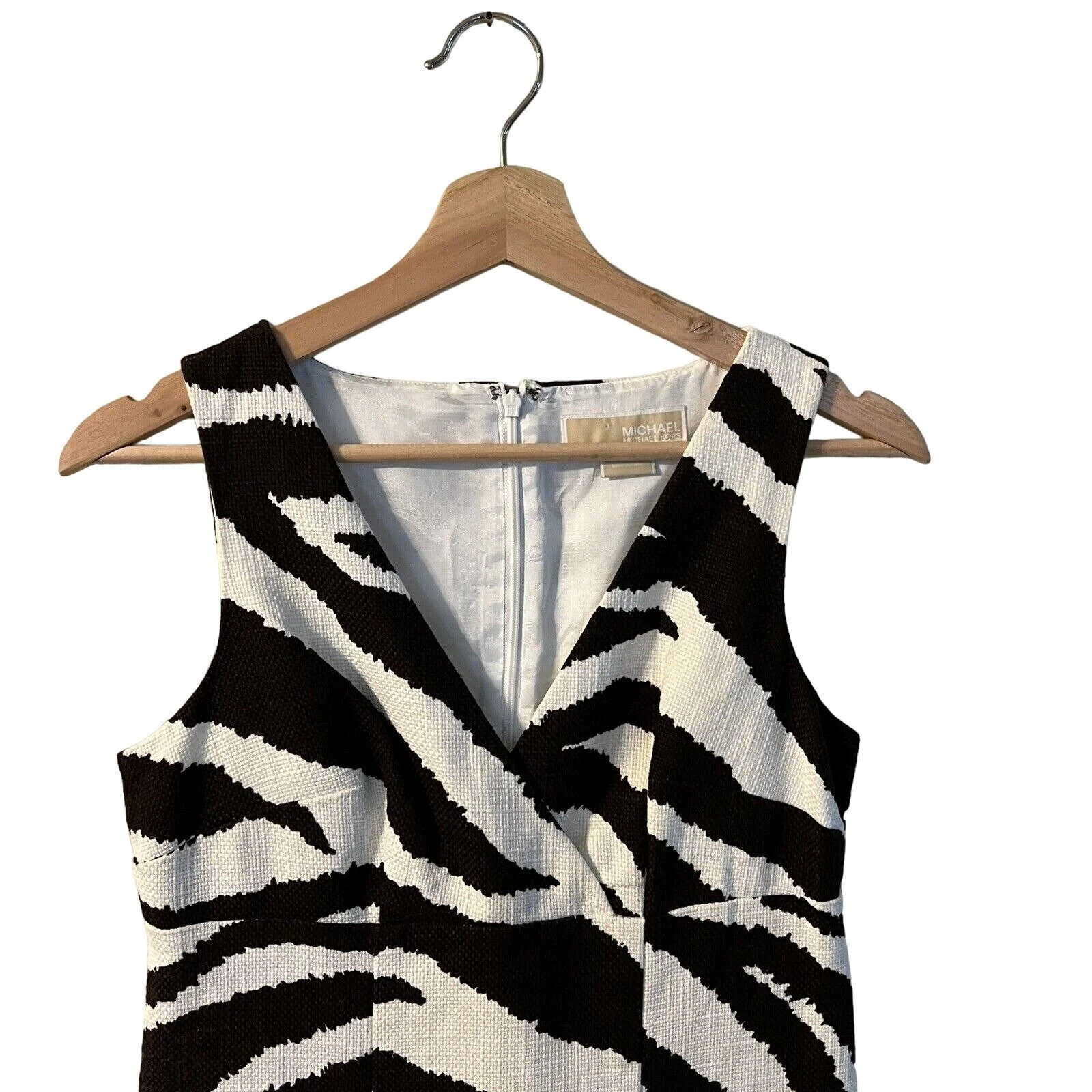 Maglione abito Michael Kors tweed shift taglia 2 ecrù stampa zebrata foderato scollo a V