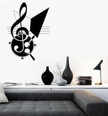 Vinyl Large Decal Wall Sticker Abstract Music Theme Treble Clef Notes ...